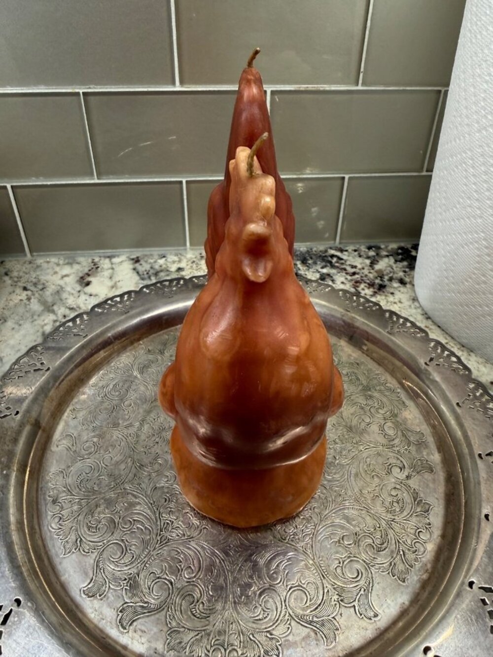 2 VTG Candelier Handcrafted Figural Wax Rooster Candle Rustic Farmhouse Cottage - Picture 4 of 16